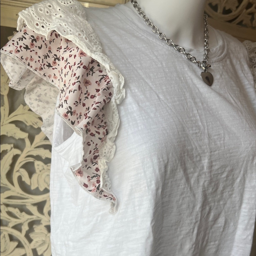White Ruffle Sleeve Top - Picture 2 of 3